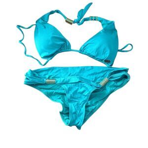 Nicolita Women's Size Large Teal Gold Hardware Bikini Set